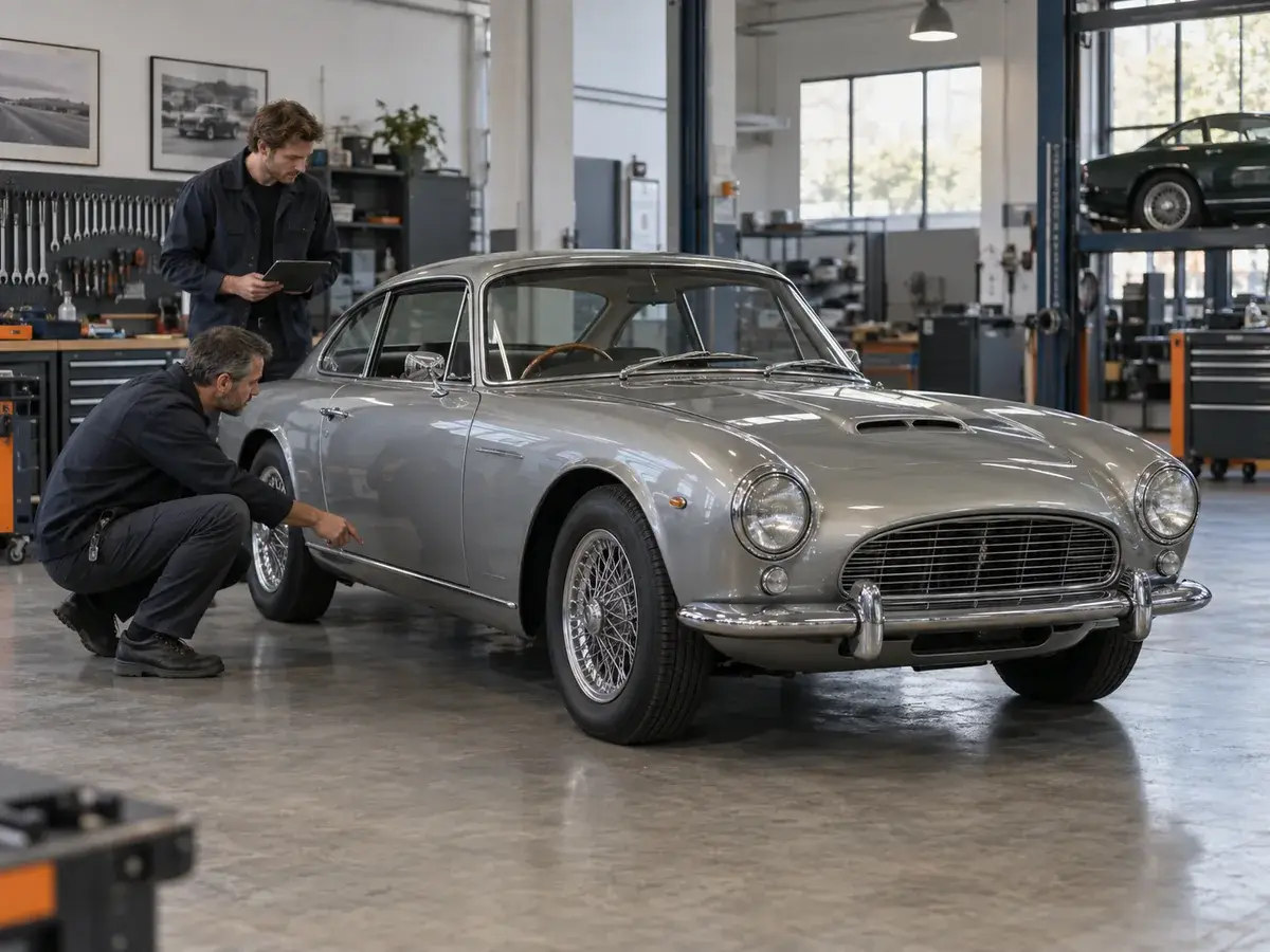 Classic vehicle conversion project in a specialist automotive workshop