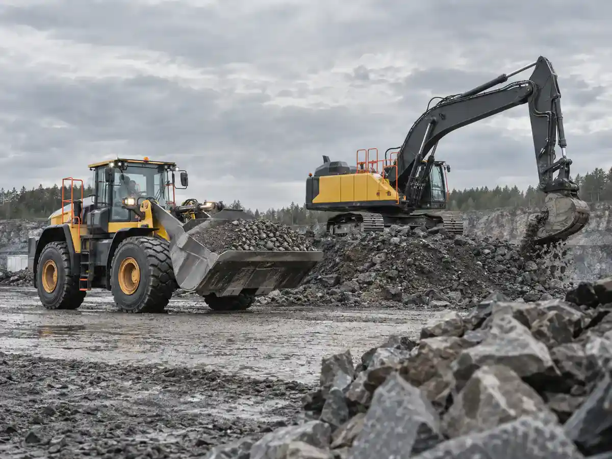 Electric construction loader working on a rugged jobsite