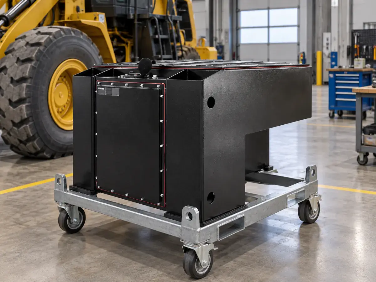 Irregular battery pack concept integrated around a wheel loader chassis