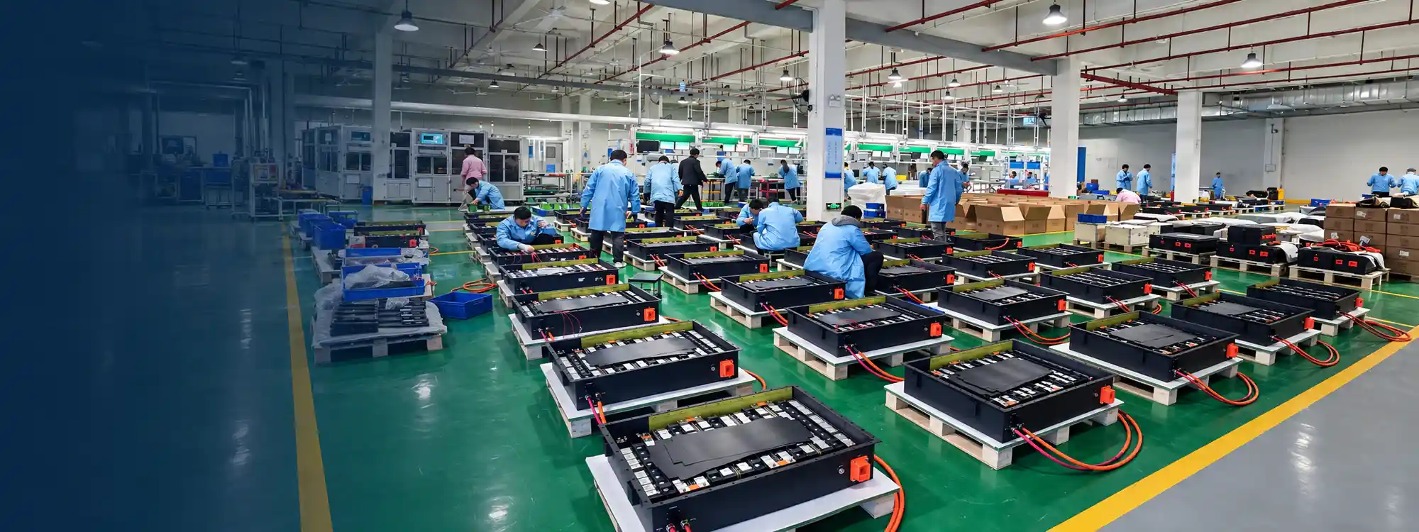 Bonnen technicians assembling multiple custom battery packs on the production floor