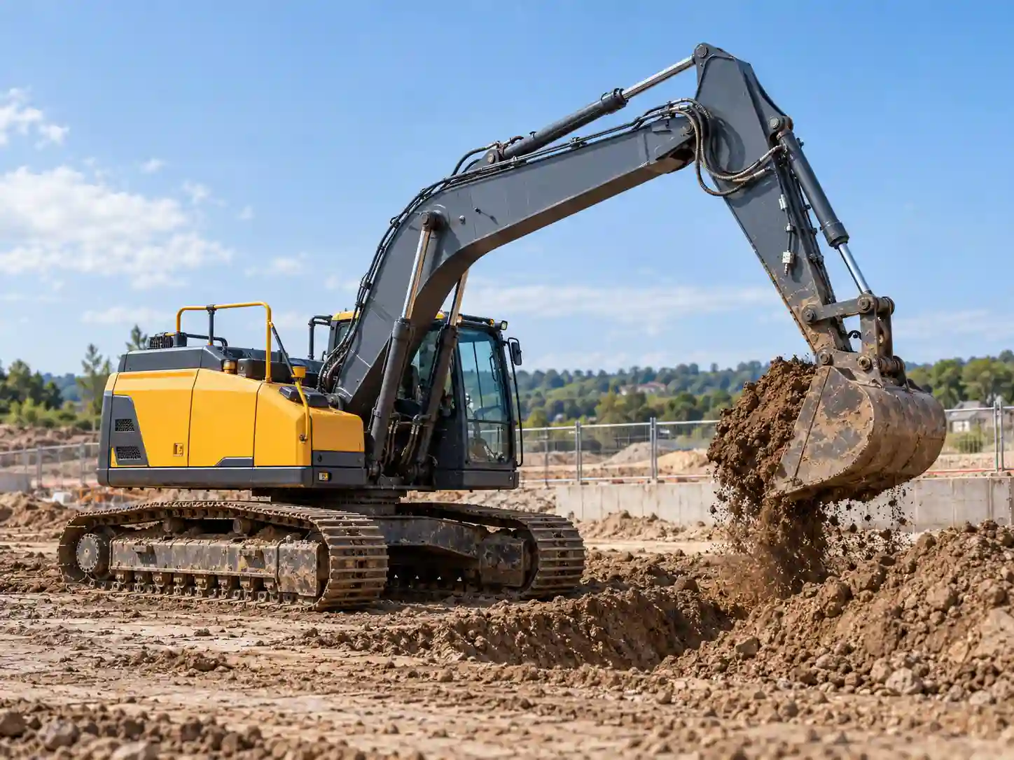 Electric excavator working at a construction site